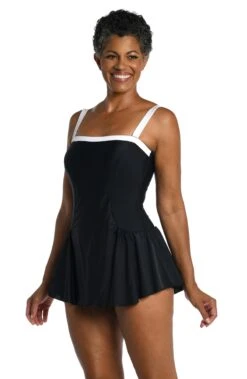 Solid Bandeau Princess Seam Swim Dress One Piece