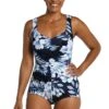 Moonlight Tropics Shirred Front Girl Leg One Piece