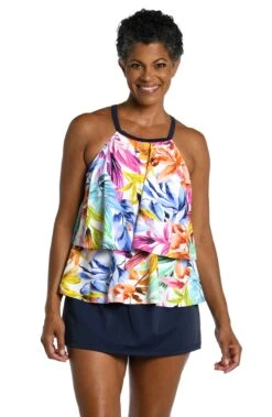 Conga Vines High Neck Tiered Tankini Top