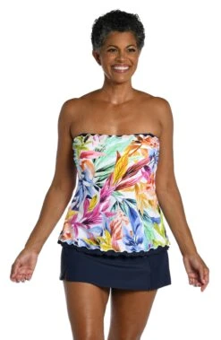Conga Vines Ruffled Bandeau Tankini Top