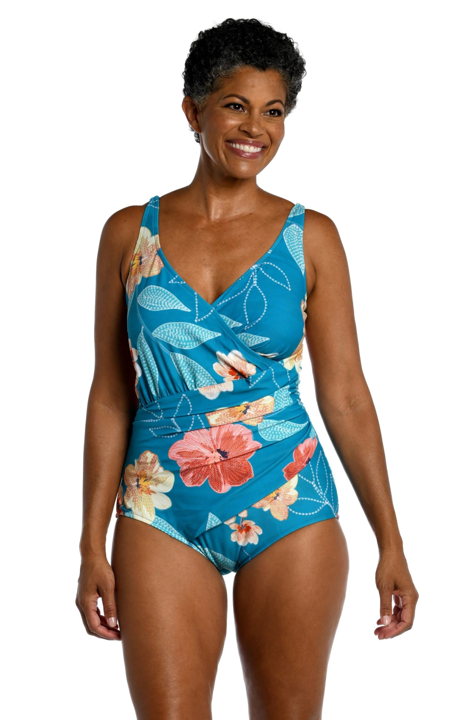 Crafted Botanical Shirred Surplice Underwire One Piece - FINAL SALE