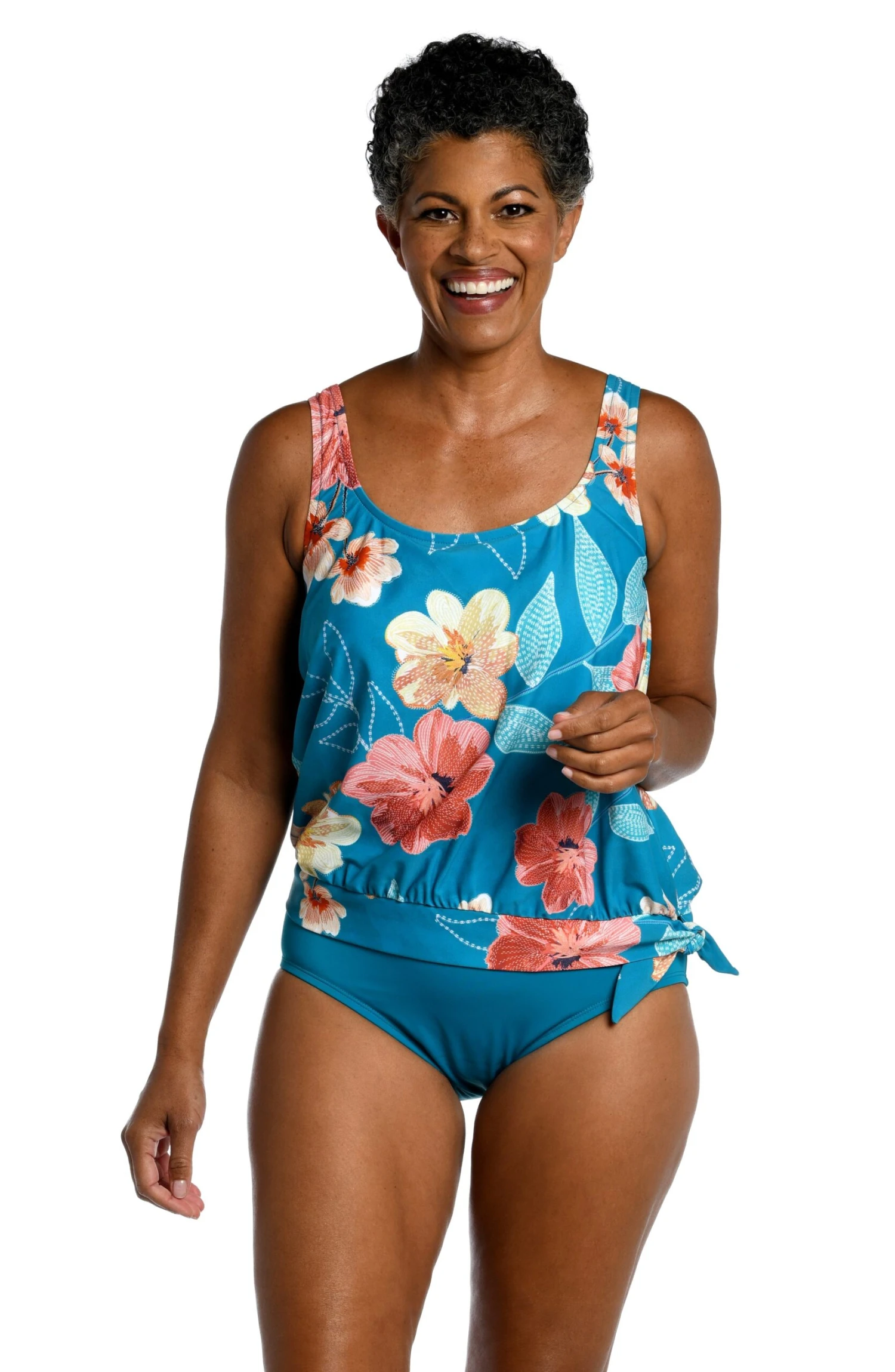 Crafted Botanical Banded Scoop Blouson Tankini Top - FINAL SALE