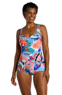 Tropical Abstraction Shirred Front Girl Leg One Piece - FINAL SALE