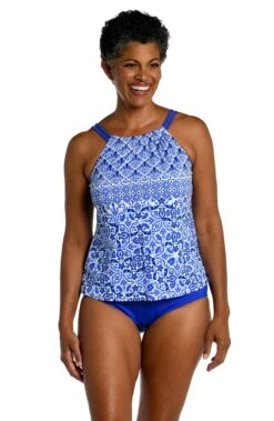 Grecian Tile High Neck Underwire Tankini Top