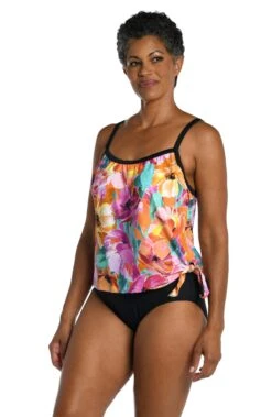 Sunset Bouquet Scoop Neck Faux Tankini One Piece - FINAL SALE