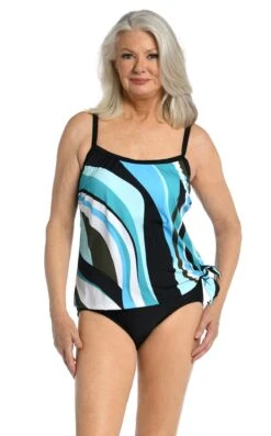 Retro Wave Scoop Neck Faux Tankini One Piece - FINAL SALE