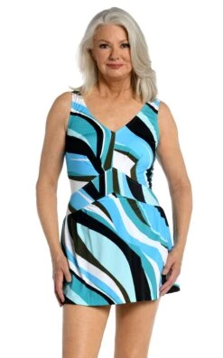 Retro Wave Empire Swim Dress One Piece - FINAL SALE