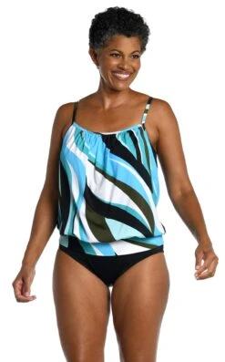 Retro Wave Blouson Underwire Tankini Top - FINAL SALE