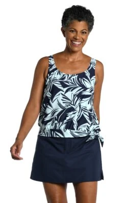Coastal Palm Banded Scoop Blouson Tankini Top