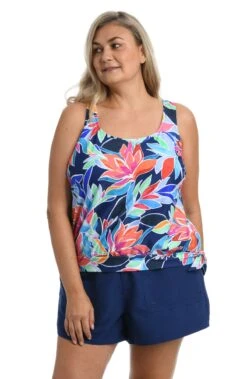 Jungle Vines Banded Scoop Blouson Tankini Top (Plus Size) *FINAL SALE*