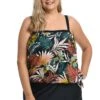 Palms And Fronds Bandeau Blouson Tankini Top (Plus Size) *FINAL SALE*