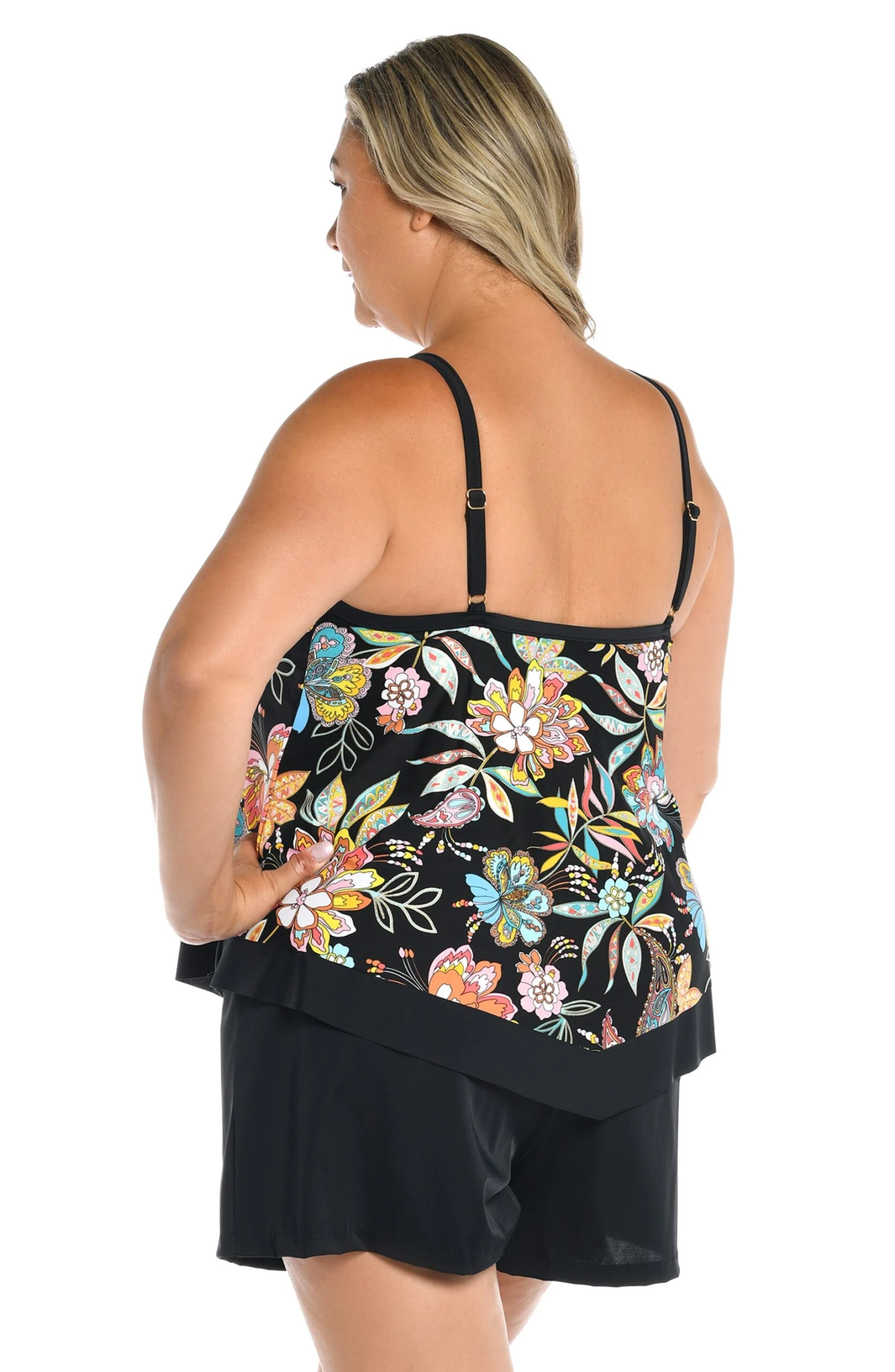 Tulum Tiki Floral Flutter Hem Tankini Top (Plus Size) - FINAL SALE - Image 2