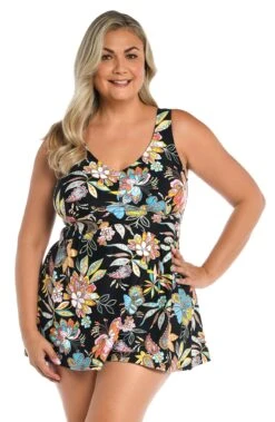 Tulum Tiki Floral Empire Long Tankini (No Panty) (Plus Size) - FINAL SALE