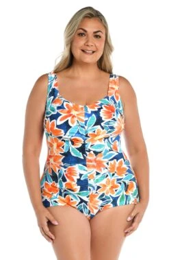 Joyful Blooms Shirred Front Girl Leg One Piece (Plus Size)