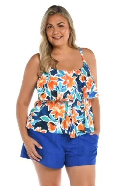 Joyful Blooms Two Tiered Tankini Top (Plus Size)