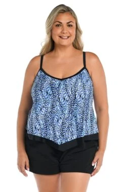 Tidal Wave Flutter Hem Tankini Top (Plus Size)