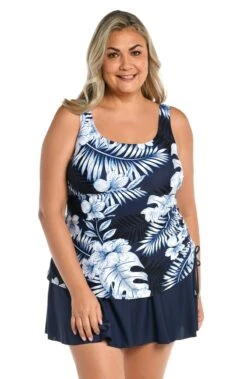 Moonlight Tropics Adjustable Tank Swim Dress One Piece (Plus Size)