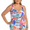 Tropical Abstraction Shirred Front Girl Leg One Piece (Plus Size) - FINAL SALE