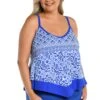 Grecian Tile Flutter Hem Tankini Top (Plus Size)