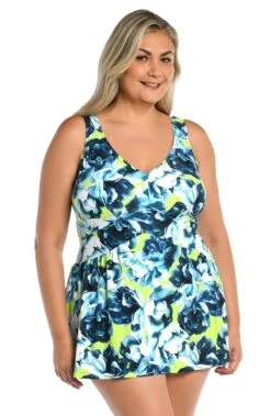 Electric Rose Empire Swim Dress One Piece (Plus Size) - FINAL SALE