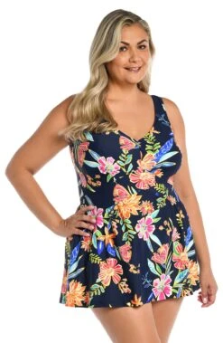 Mystic Garden Empire Swim Dress One Piece (Plus Size)