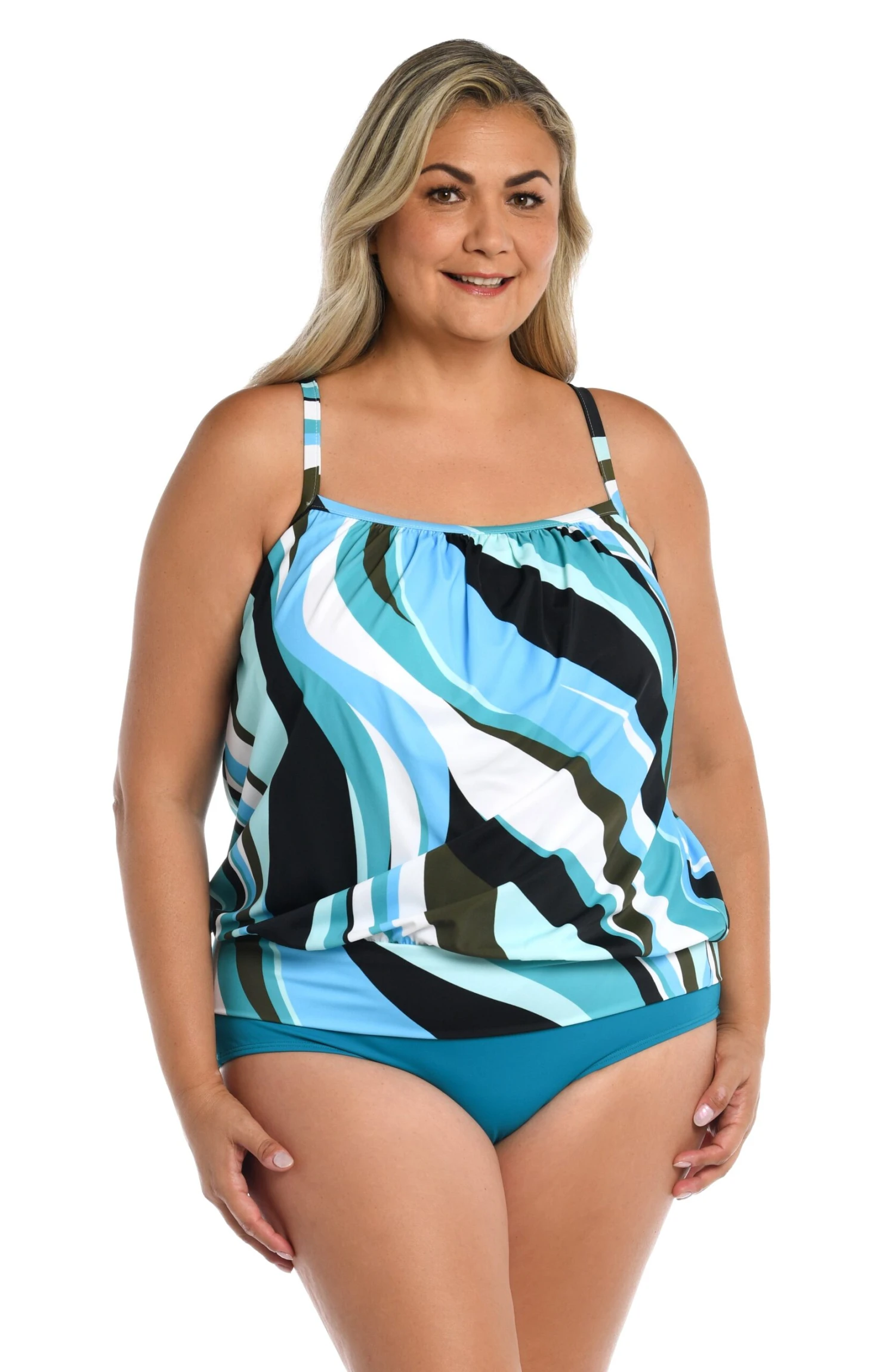 Retro Wave Underwire Blouson Tankini Top (Plus Size) - FINAL SALE