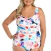 Illusion Blossoms Shirred Front Girl Leg One Piece (Plus Size) - FINAL SALE