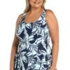 Coastal Palm Princess Seam Swim Dress One Piece (Plus Size)