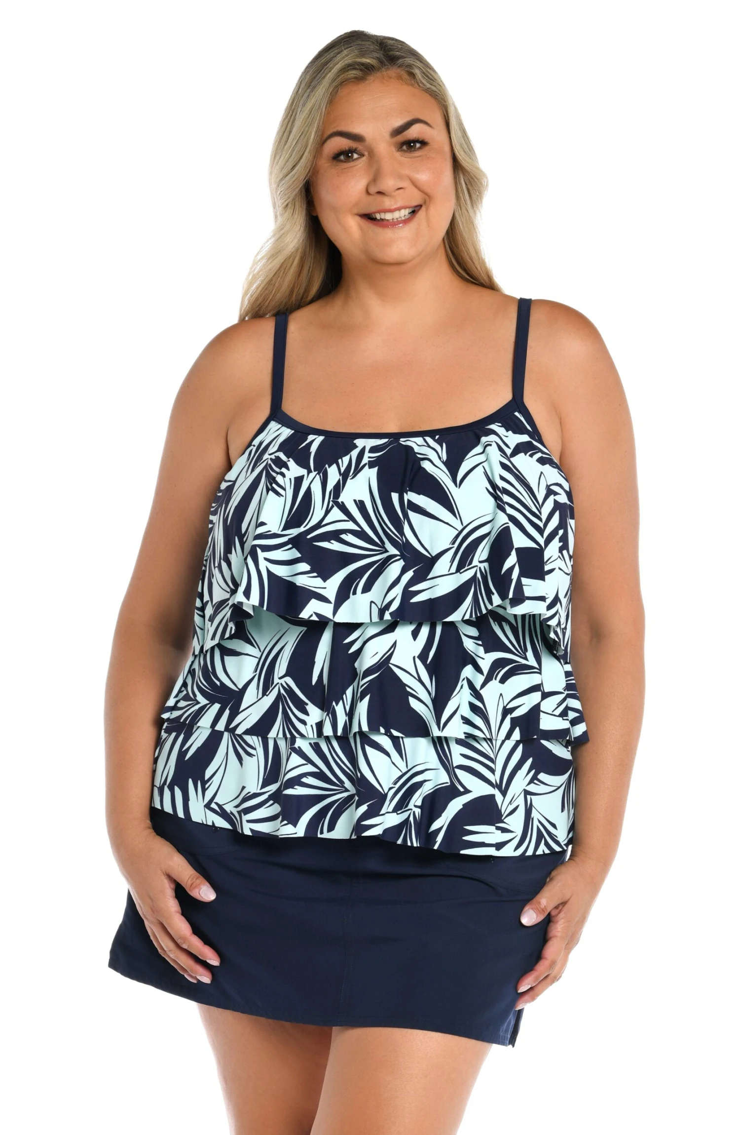 Coastal Palm Triple Tiered Tankini Top (Plus Size)