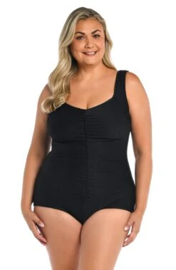 Textured Spa Shirred Front Girl Leg One Piece (Plus Size)