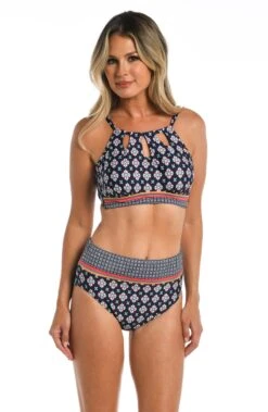24th & Ocean Alexandria Tile Banded Underwire High Neck Keyhole Top