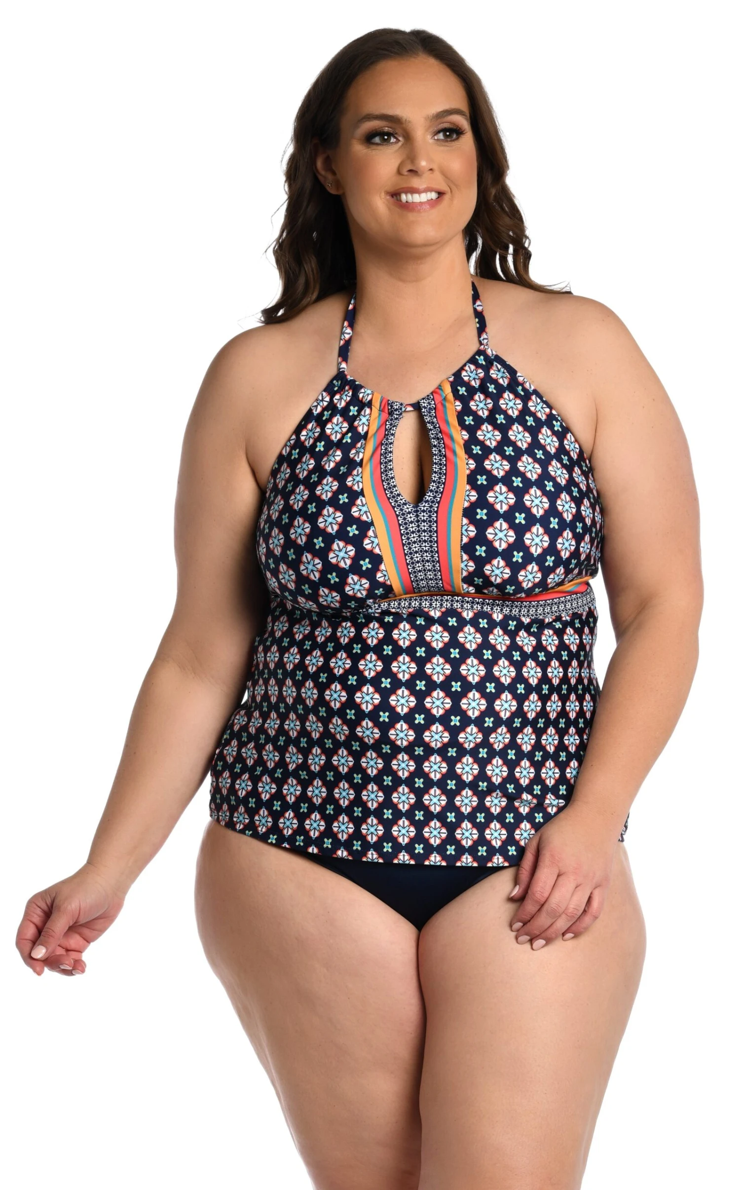 24th & Ocean Alexandria Tile High Neck Keyhole Halter Tankini Top - Image 3