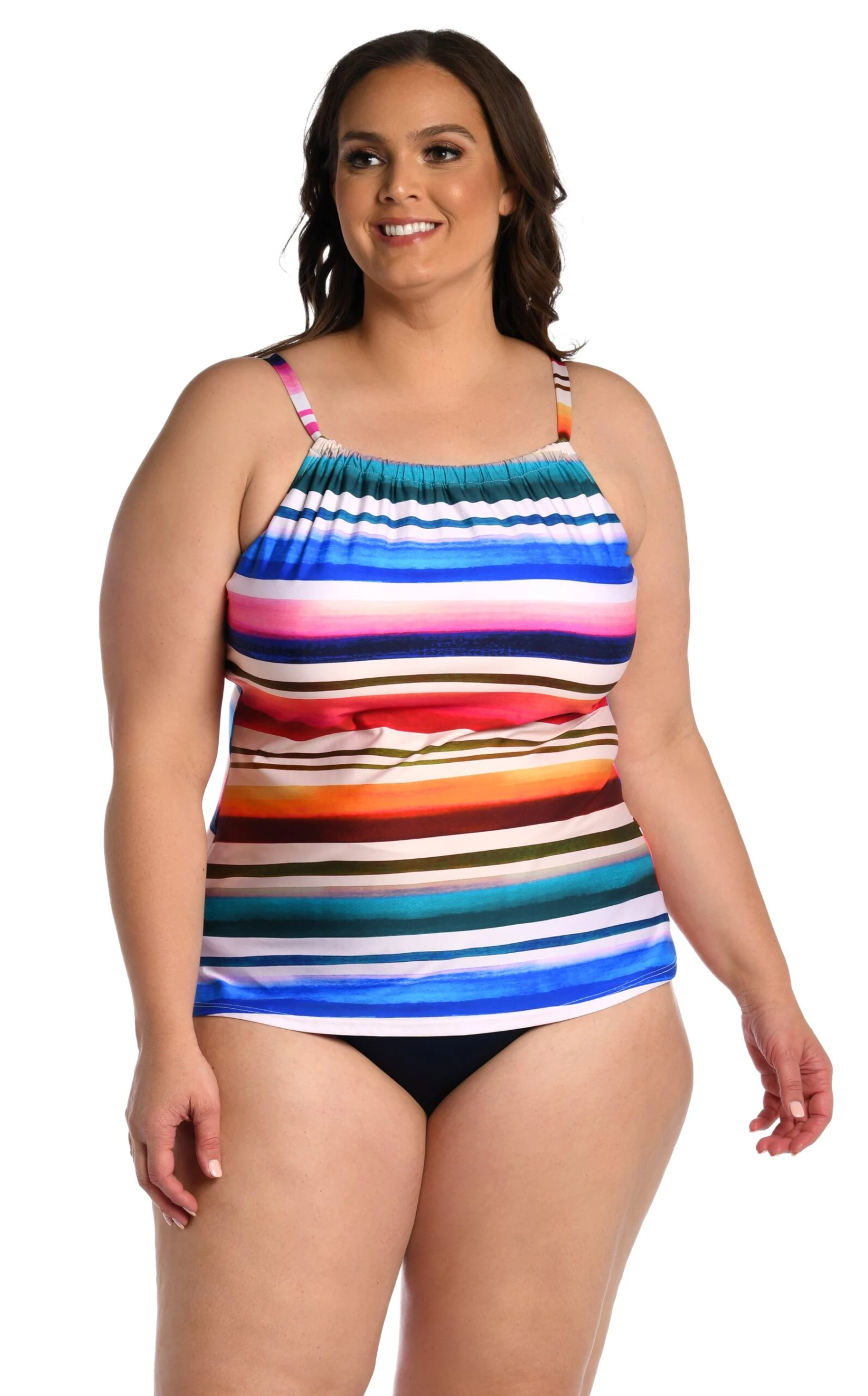24th & Ocean Sunset Stripe Underwire High Neck Over The Shoulder Tankini Top - Image 3