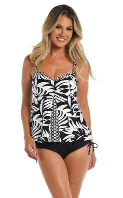 24th & Ocean Antigua Leaf Underwire Flyaway Tankini Top