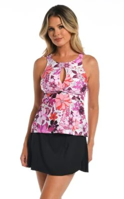 24th & Ocean Tropic Blooms Twist Front Keyhole Tankini Top