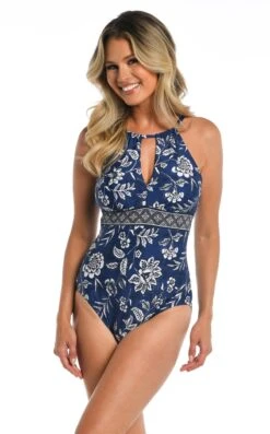 24th & Ocean Bali Batik High Neck Keyhole One Piece