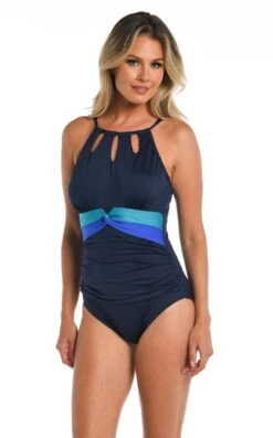 24th & Ocean Color Block High Neck Keyhole One Piece